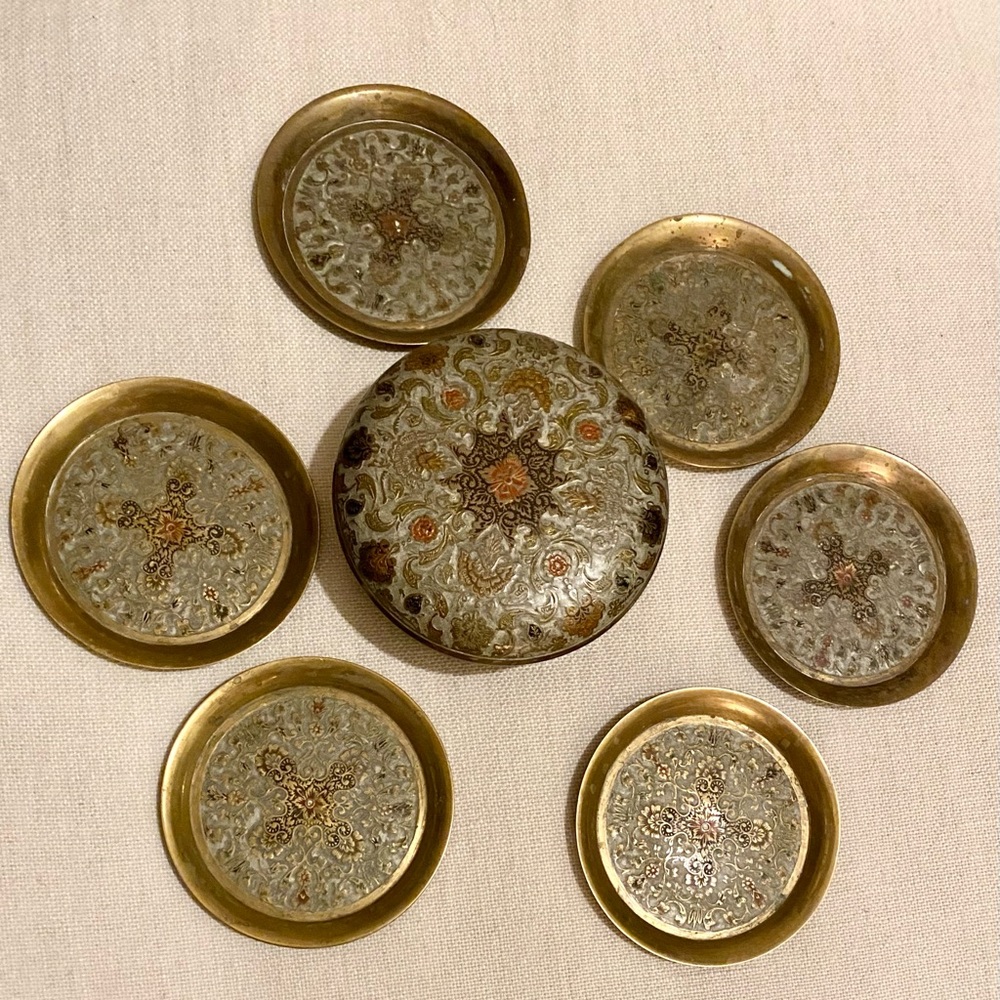 Vintage Brass Coaster Set (includes 6 brass coasters)